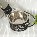 Cute Cat Pet Feeding Bowl Metal Holder